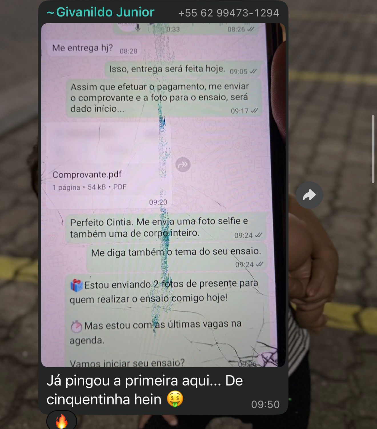 Aluno Givanildo fechando a primeira venda de ensaio de R$ 50 pelo WhatsApp