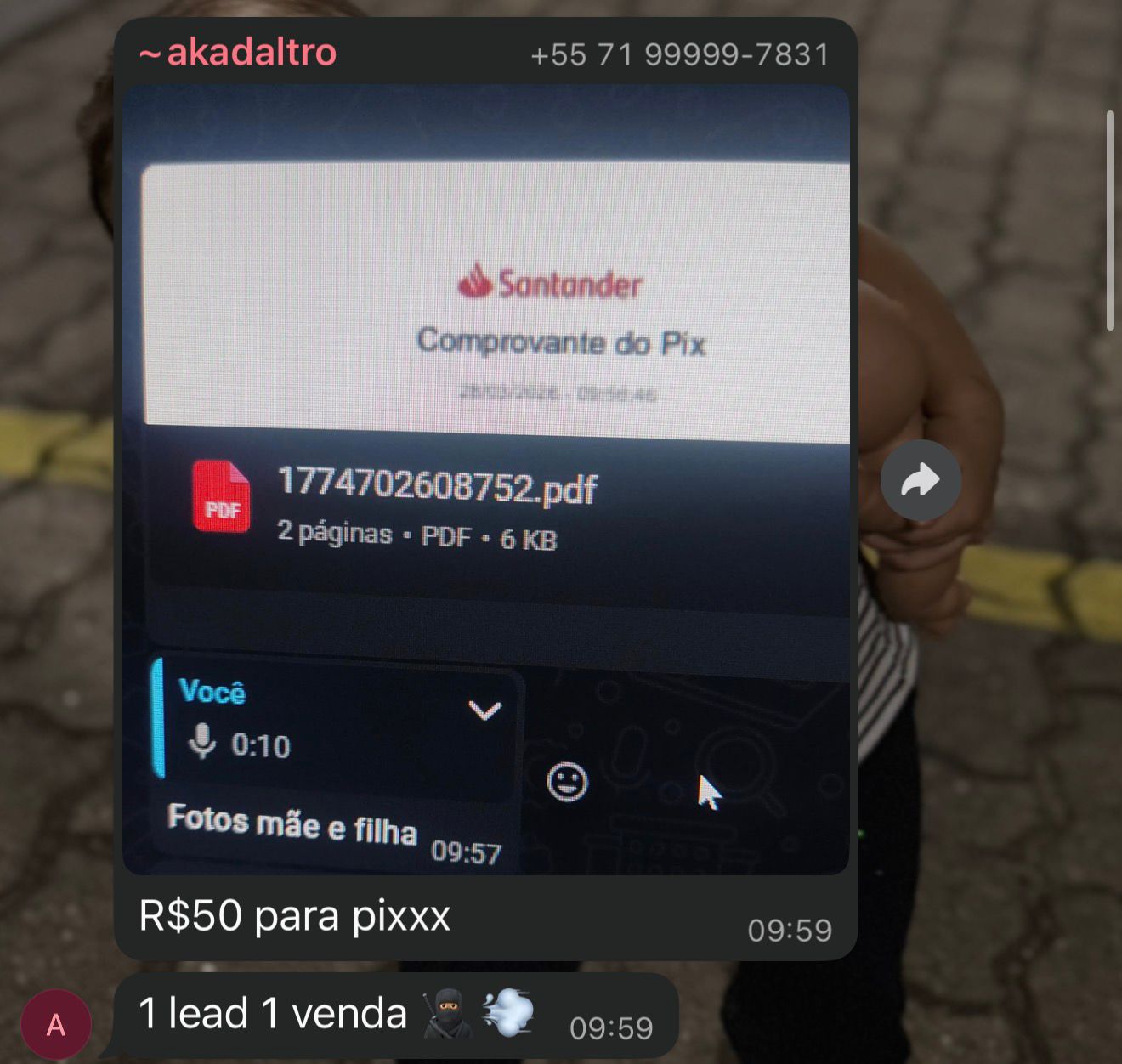 Aluno akadaltro fechando 1 lead = 1 venda de R$ 50 com comprovante Santander